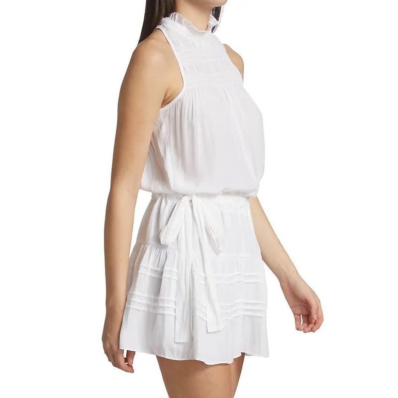 Nwt Ramy Brook Sleeveless Flynn High Neck Smocked Mini Dress Ivory Small $375
